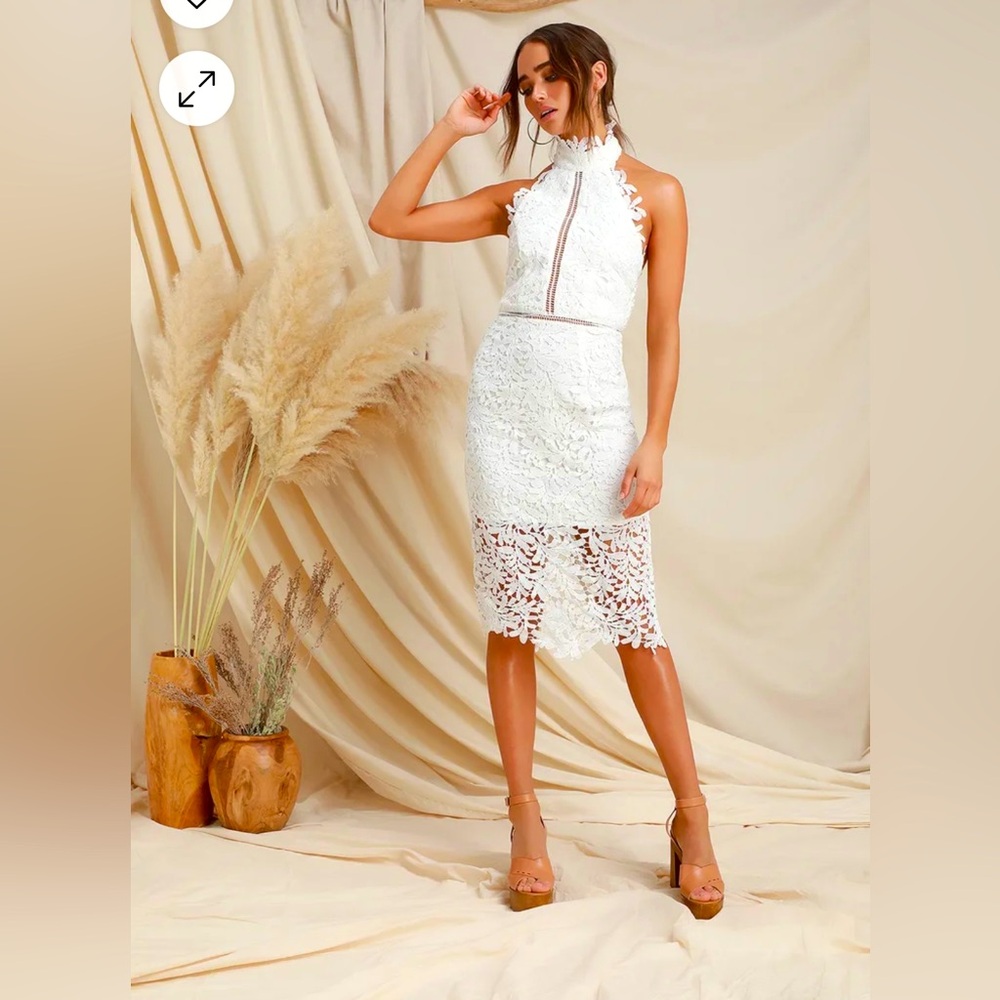 Lulus Divine Destiny White Lace Midi Dress Small NWOT